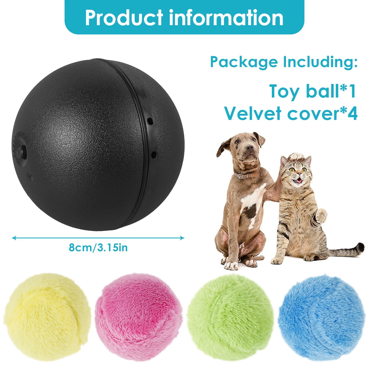Cat Toys Balls Automatic Rolling Ball Toy Interactive Pet Electric Toy Squeaky Fluffy Plush Cat Toys Balls Indoor Home Pet Toys