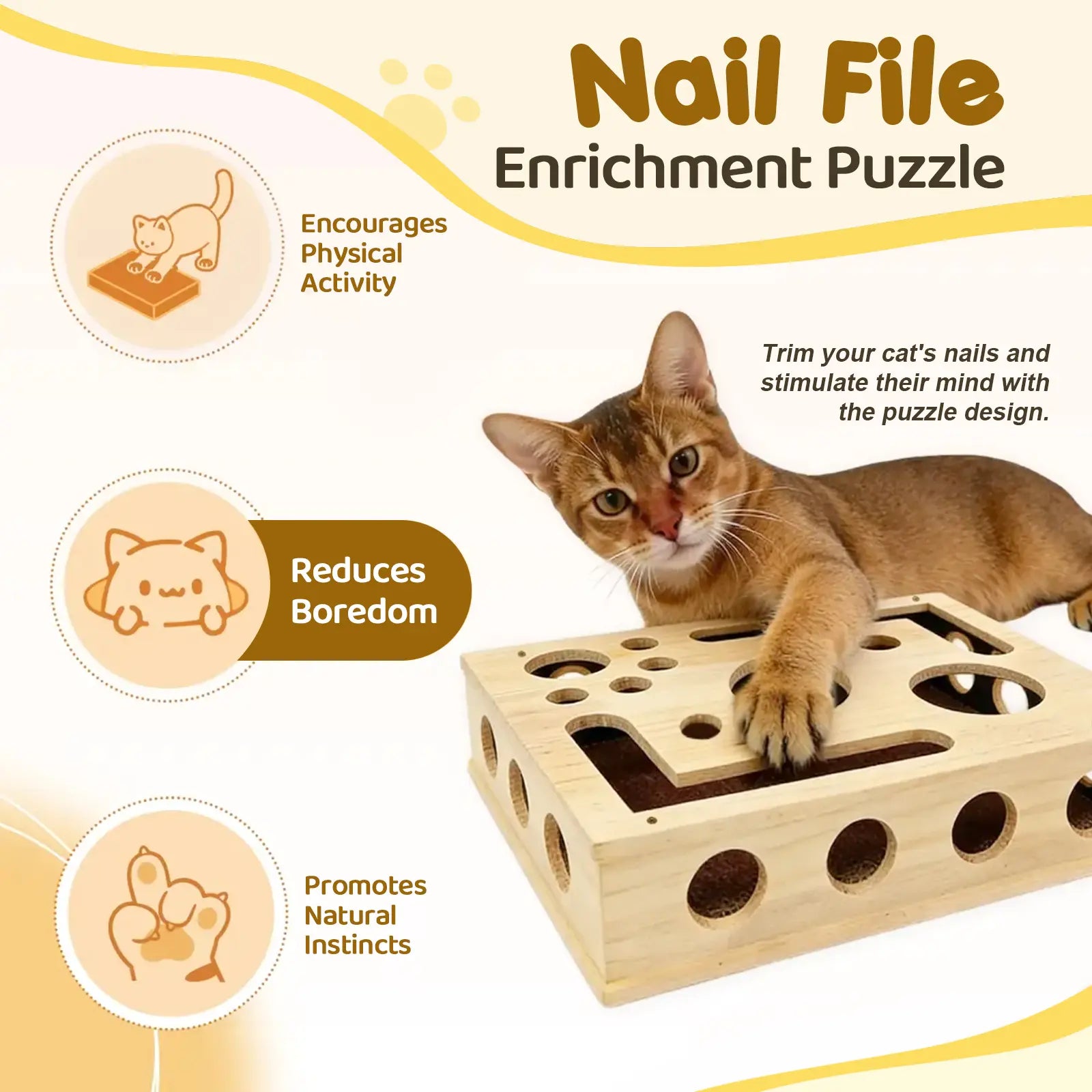 Cat Nail File Box Crafted from 100% Real Oak Wood - the Stress-Free Alternative for Cats Scared of Nail Clippers or Noisy Electric Grinders, Durable Furniture Protector & Interactive Enrichment Cat Toys for Indoor Cats & Multi-Cat Households