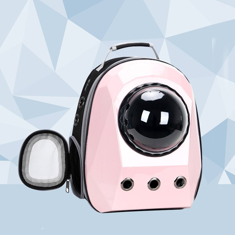 Cat inside bubble window backpack carrier – calm and visible during transport