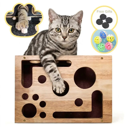 Cat Nail File Box Crafted from 100% Real Oak Wood - the Stress-Free Alternative for Cats Scared of Nail Clippers or Noisy Electric Grinders, Durable Furniture Protector & Interactive Enrichment Cat Toys for Indoor Cats & Multi-Cat Households