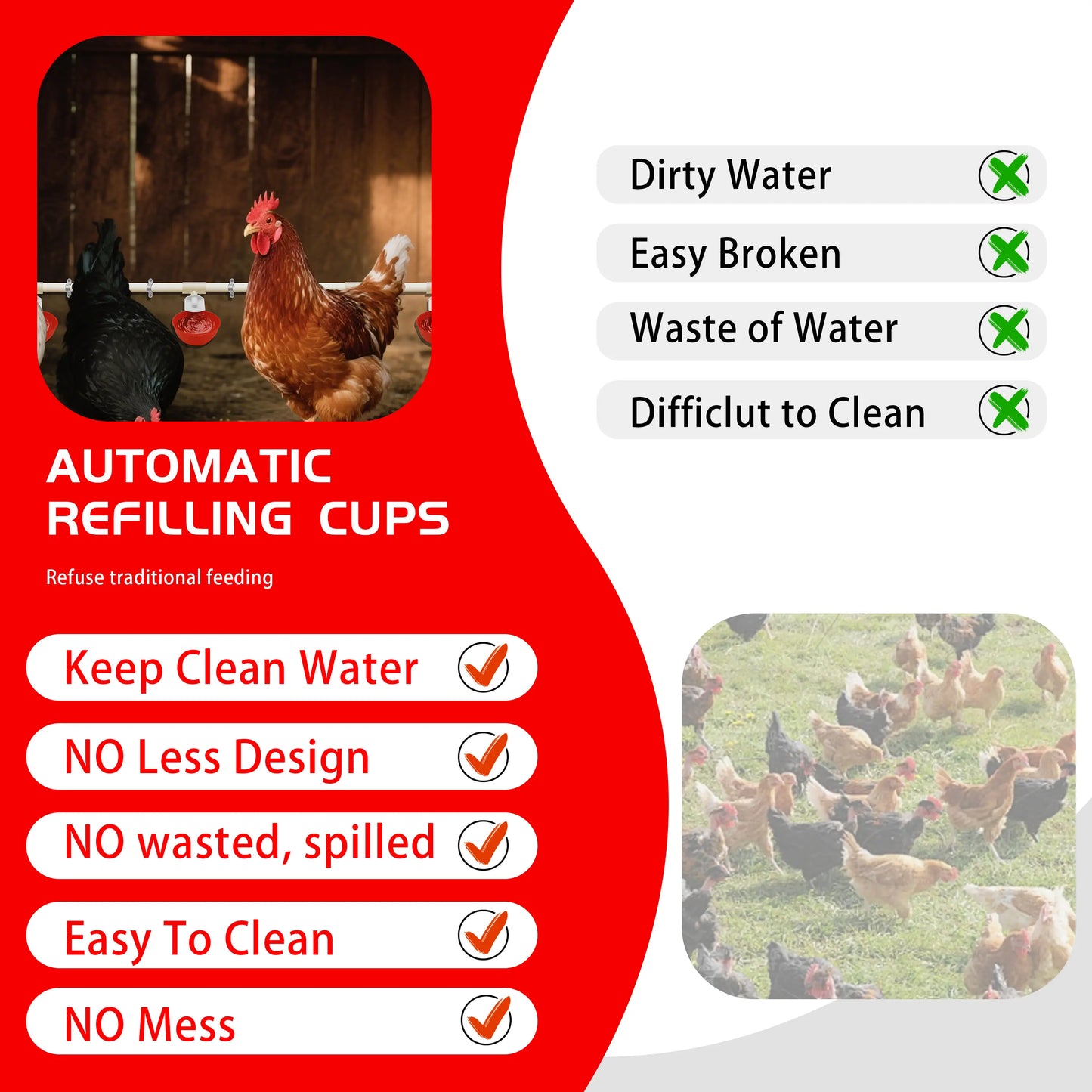 [With Cups and Pipes]Automatic Poultry Drinking Durable Water Dispenser for Backyard Farm Ducks Geese Rabbits Birds with 8-Pack Chicken Water Cups Feeder with Water Pipe Tiktokshopspringglowup
