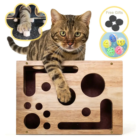 Cat Nail File Box Crafted from 100% Real Oak Wood - the Stress-Free Alternative for Cats Scared of Nail Clippers or Noisy Electric Grinders, Durable Furniture Protector & Interactive Enrichment Cat Toys for Indoor Cats & Multi-Cat Households