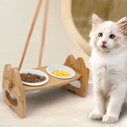 Elevated dog bowl set on stable wooden stand – prevents sliding during meals