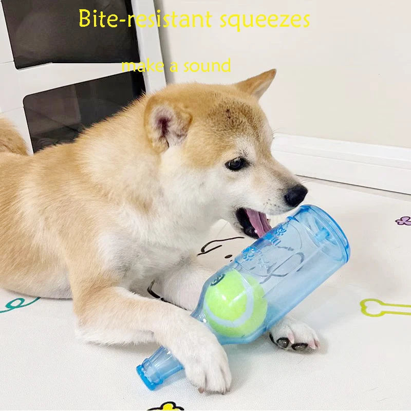 Pet Toy Dog Chew Squeaky Tennis Ball Bottle Self-Entertainment Boredom Relief Durable Chew Teething Pet Toy Interactive Dog Toy