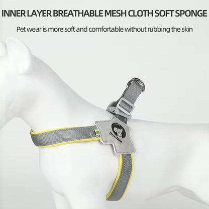 No-pull dog harness with reflective stitching and adjustable chest straps