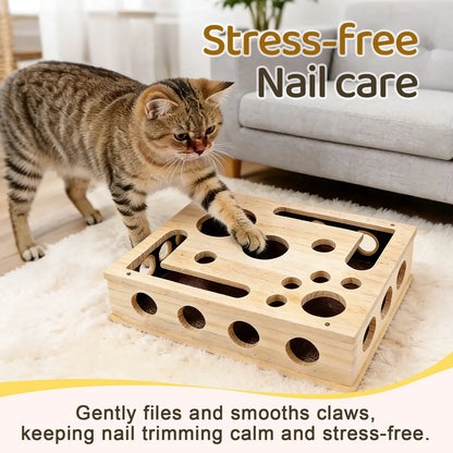 Cat Nail File Box Crafted from 100% Real Oak Wood - the Stress-Free Alternative for Cats Scared of Nail Clippers or Noisy Electric Grinders, Durable Furniture Protector & Interactive Enrichment Cat Toys for Indoor Cats & Multi-Cat Households
